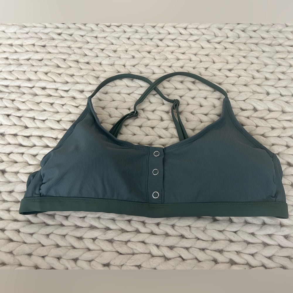 Xhilaration Dark Green Ribbed Snap-Front Swim Top